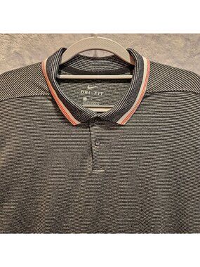 Nike golf polo mens L stripes dark grey logo Office casual athleisure hipster Da